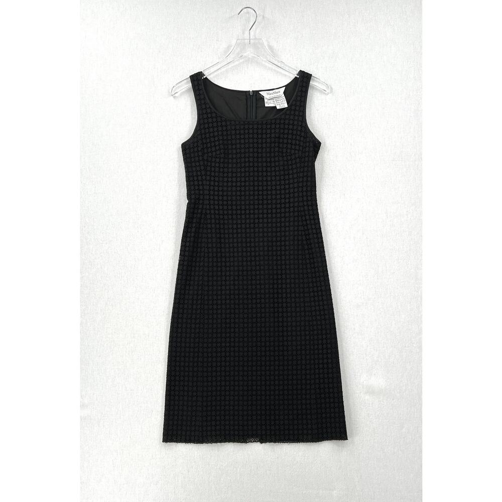 MAX MARA Tempra Cotton Eyelet Lace Crochet Dress Womens 4 Black Sheath Midi - Picture 2 of 14